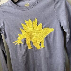 Mini Boden Gray and Yellow Long Sleeve Dinosaur Tee